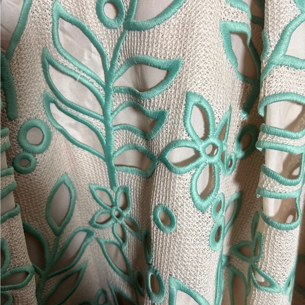 Topshop Green and Cream Lace Midi Dress - Size 12 - Picture 5 of 9